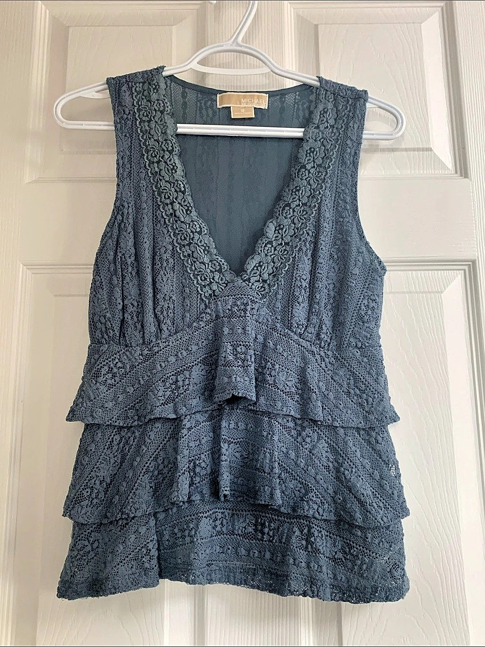 Michael Kors Lace Ruffle Tank Top in Blue Size Small